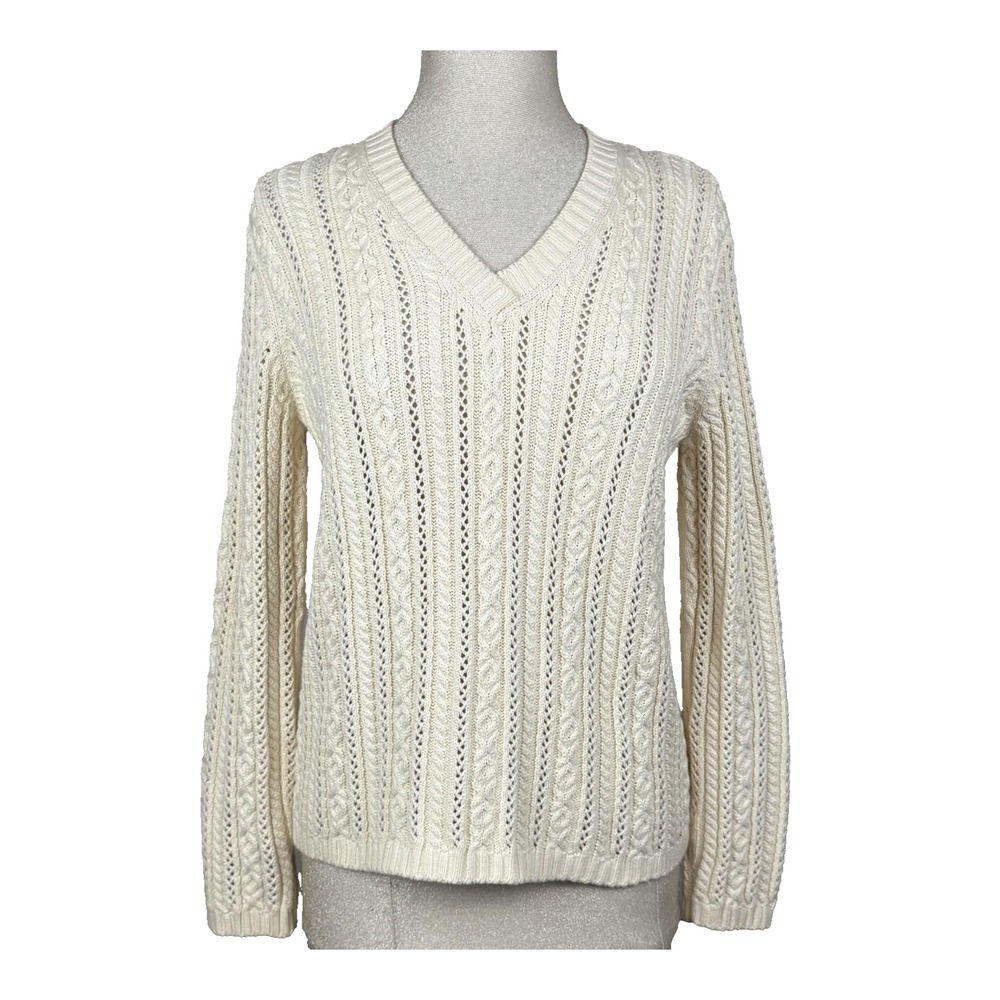 Ralph Lauren Sweater Womens M Cream Cable Knit Old Money Quiet Luxury Preppy Ivy